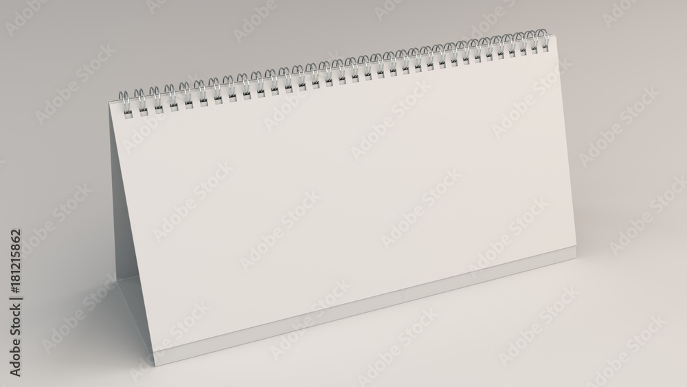 White table calendar mock-up on white surface White table calendar mock-up on white surface