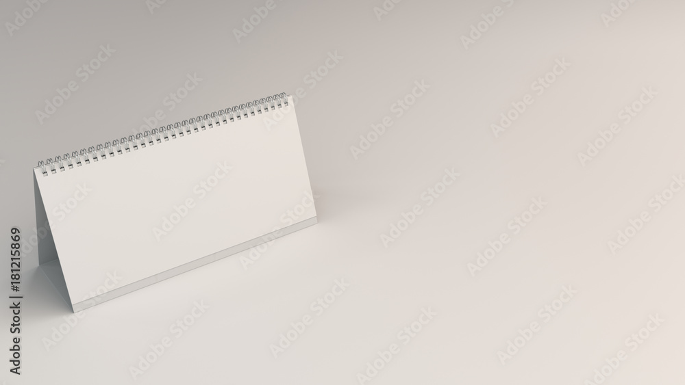 White table calendar mock-up on white surface White table calendar mock-up on white surface