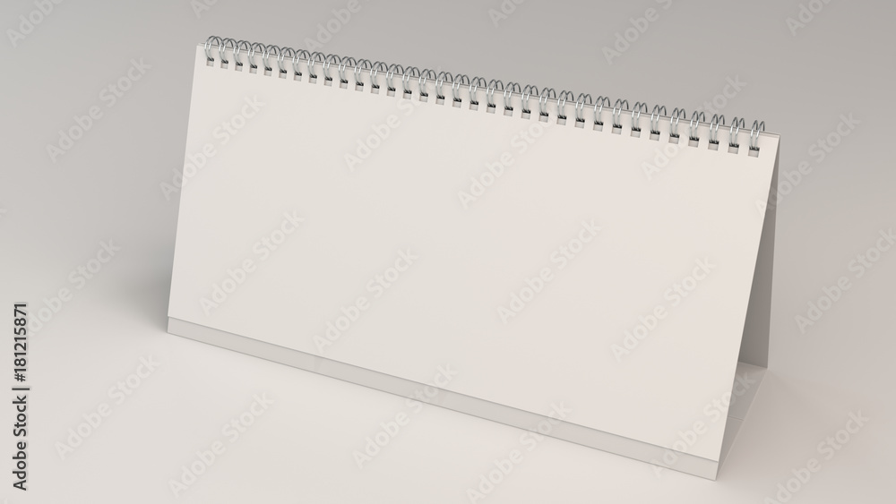White table calendar mock-up on white surface White table calendar mock-up on white surface