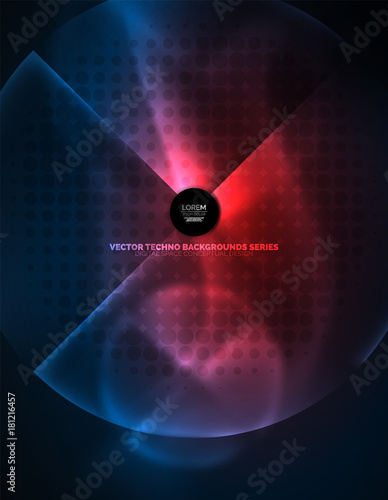 Circular glowing neon shapes, techno background