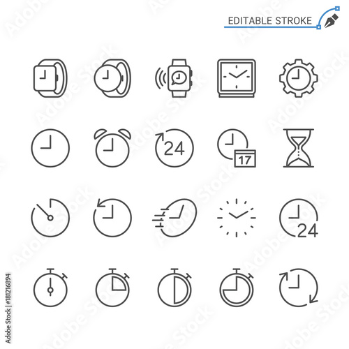Time and clock line icons. Editable stroke. Pixel perfect.