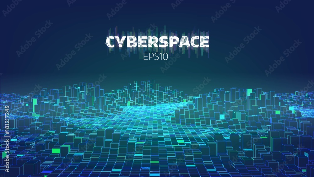 Cyberspace game city. Internet of Things. Futuristic technology background - obrazy, fototapety, plakaty 