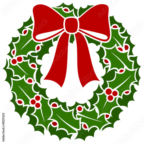 Vector illustration of a Christmas wreath made of holly.