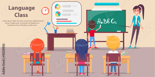 Language Class at Elementary School Vector Poster