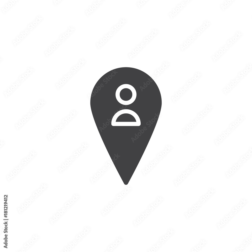 Map pointer with person icon vector, filled flat sign, solid pictogram isolated on white. Man location pin symbol, logo illustration. Map pointer with person icon vector, filled flat sign, solid pictogram isolated on white. Man location pin symbol, logo illustration.