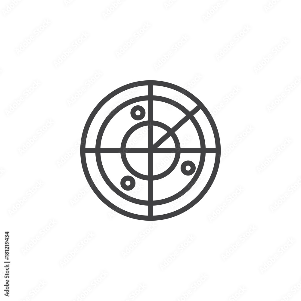 Radar line icon, outline vector sign, linear style pictogram isolated on white. Map pointer symbol, logo illustration. Editable stroke Radar line icon, outline vector sign, linear style pictogram isolated on white. Map pointer symbol, logo illustration. Editable stroke