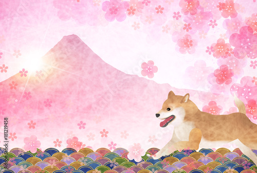 戌　年賀状　桜　背景