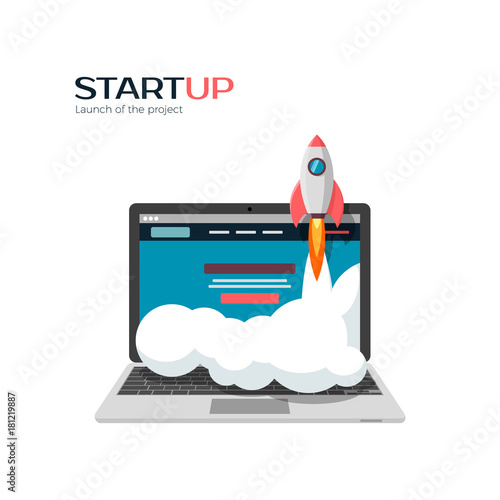 Successful launch of startup project. Vector illustration
