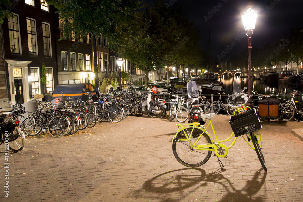 Bicycles in Amsterdam at night