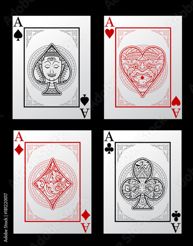 Vector set of thai tradition playing card and icon with decorative ornament