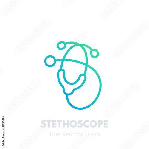 stethoscope icon, linear, isolated on white