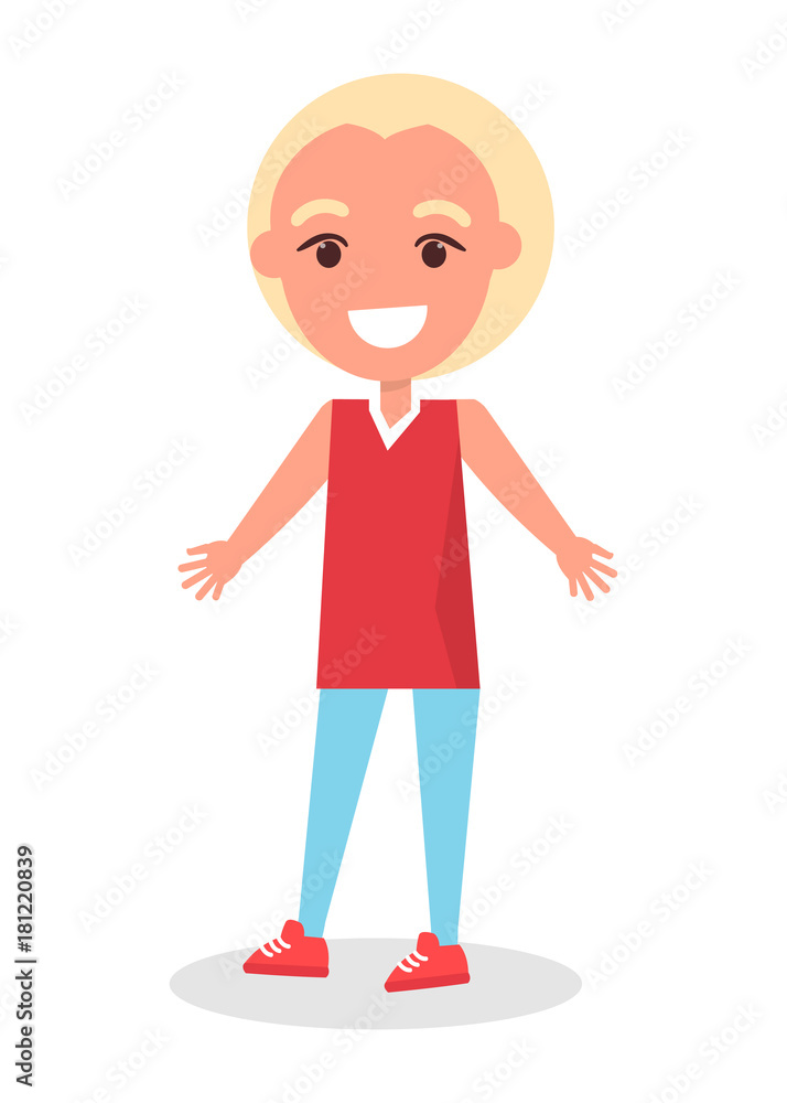 Smiling Blonde Boy in T-shirt and Trousers Vector Smiling Blonde Boy in T-shirt and Trousers Vector