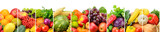 collection fresh fruits and vegetables isolated on white background. Wide photo with free space for text.