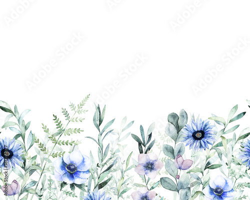Meadow watercolor template. Hand drawn illustration