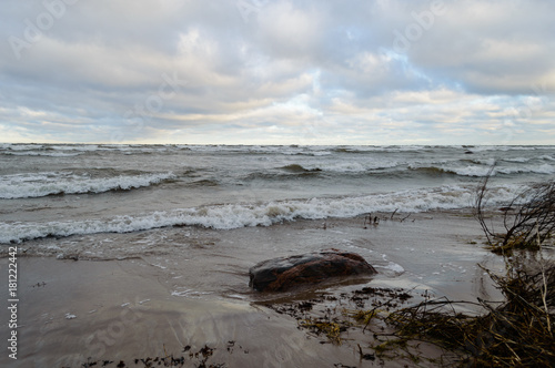 rocky sea beach with wide angle perspective