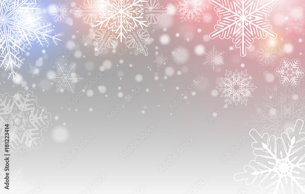 Fototapeta Christmas background with snowflakes, winter snow background,