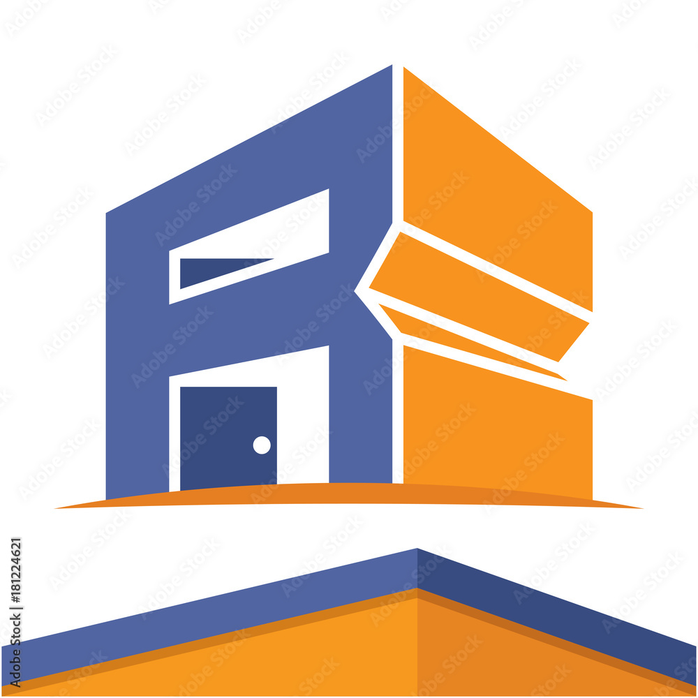 Icon logo for the construction business with the initials of the letter R, design & color in flat design style. Icon logo for the construction business with the initials of the letter R, design & color in flat design style.