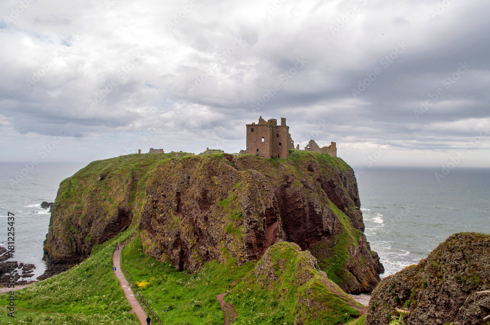 Ruins of Dunnottar Castle in Scotland built on a rock above the sea