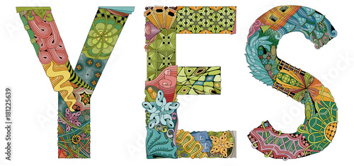 Word YES. Vector decorative zentangle object