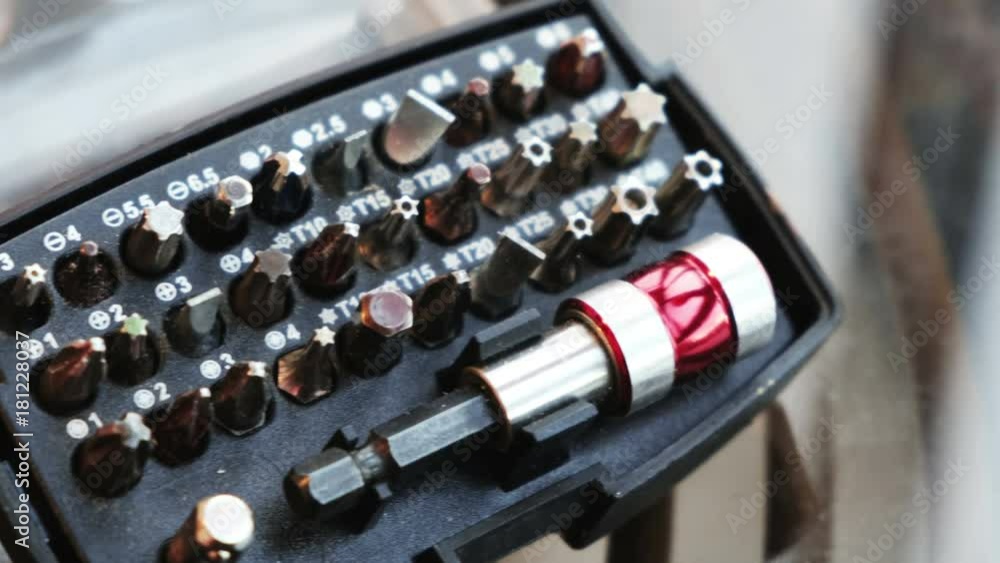 drill bits box various diameters screwdriver bit closeup in toolbox 4k drill bits box various diameters screwdriver bit closeup in toolbox 4k