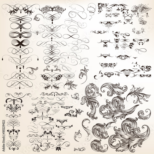 Huge collection of vector decorative calligraphic flourishes for design photo