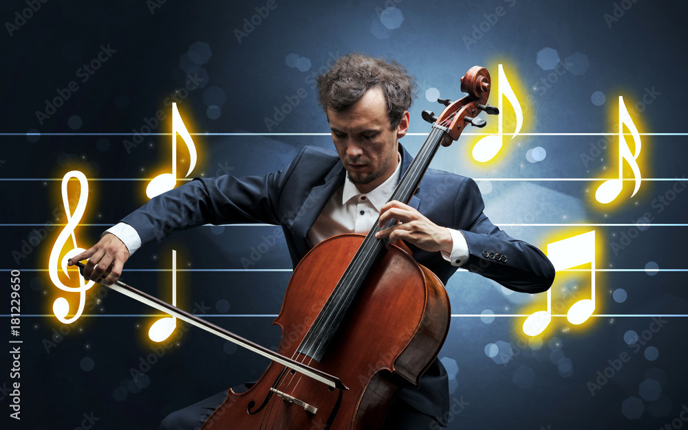 Fototapeta premium Young cellist with music sheet