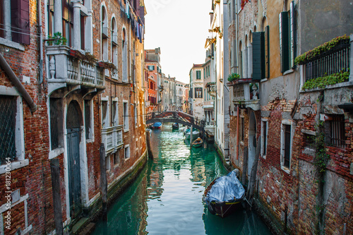 Venice City of Italy. View on Canal, Venetian Landscape with boats and gondolas