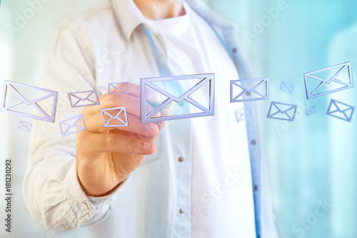 Blue Email symbol displayed on a color background - 3D rendering