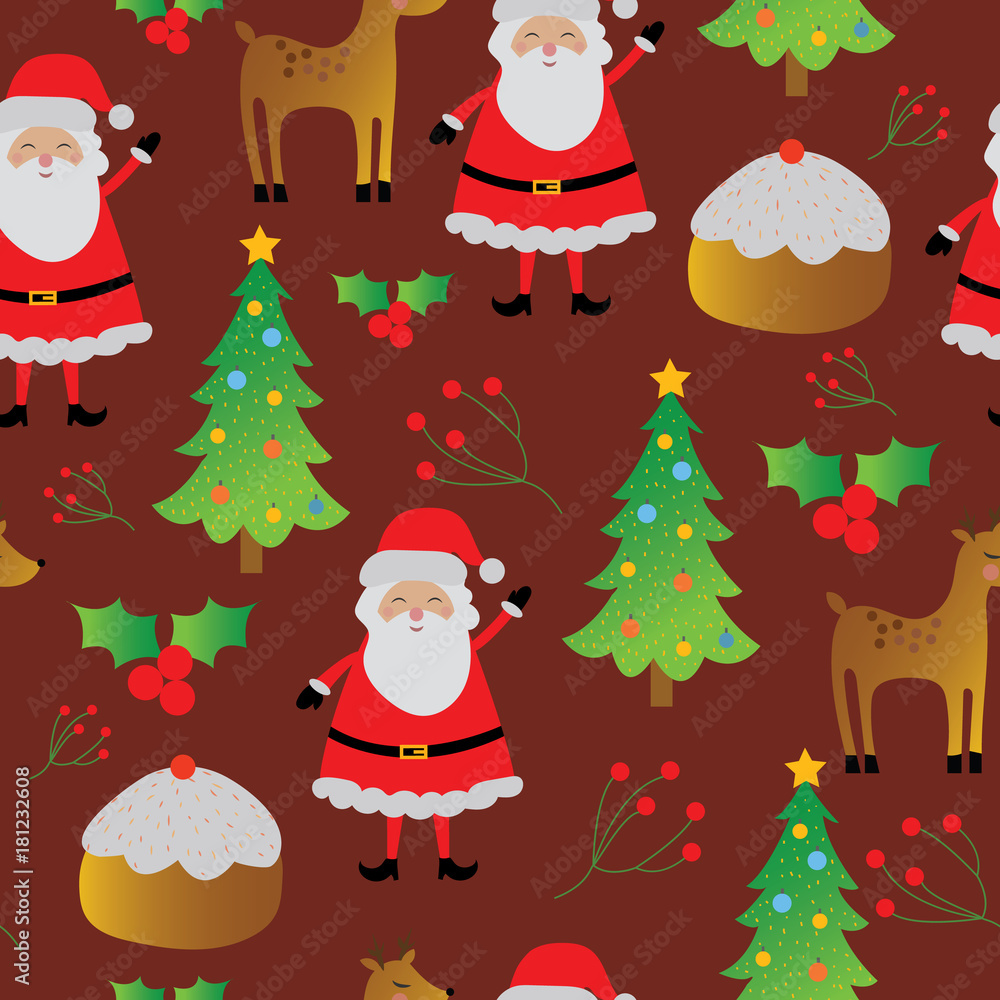 Christmas seamless pattern with brown background Christmas seamless pattern with brown background
