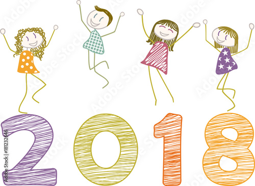 Des hommes, femmes ou enfants sautent de joie à l'occasion de la nouvelle année 2018