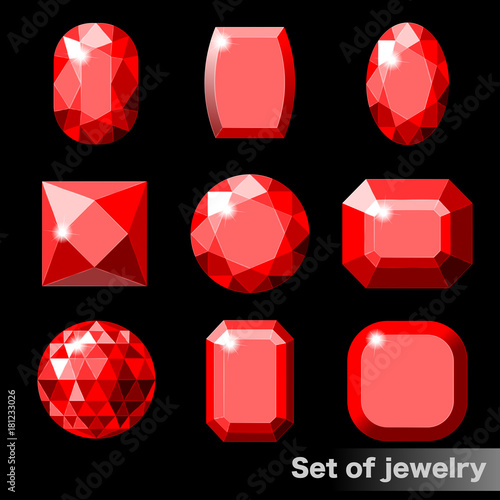 Set of red gems ruby of various shapes.