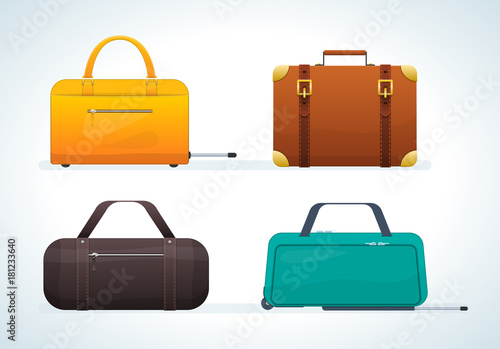Set travel leather bags, suitcases, on wheels and without them.