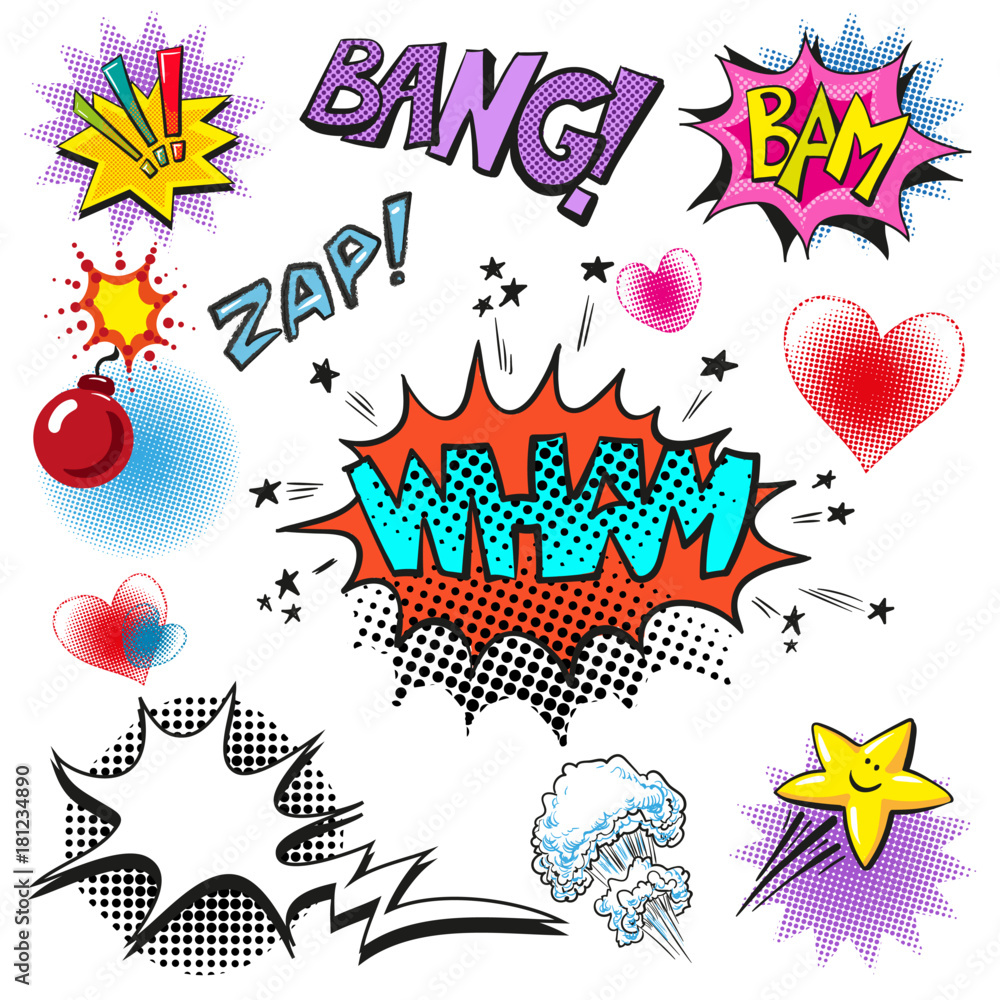 Naklejka premium Vector pop art comic modern speech bubble set