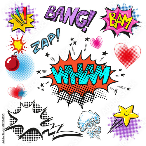 Vector pop art comic modern speech bubble set