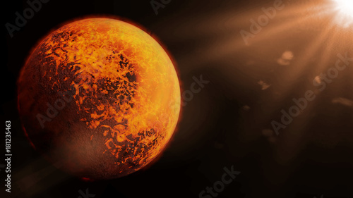 Fototapeta Naklejka Na Ścianę i Meble -  exoplanet, tidally locked alien planet lit by a star 