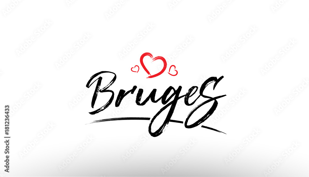 Obraz premium europejska nazwa miasta brugia europa miłość serce turystyka logo ikona design