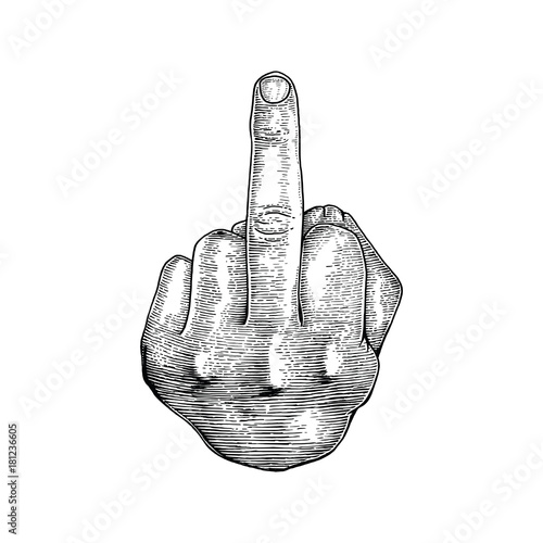 Hand fucking drawing vintage style,Middle finger show