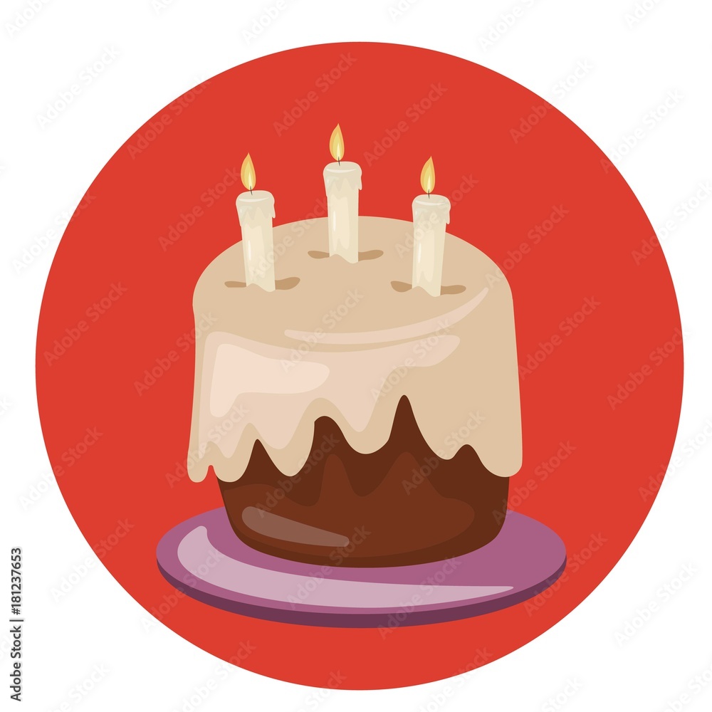 Birthday cake vector. Sweet cream pie with candles on a plate