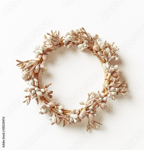 Vintage Christmas Wreath on White Paper Background