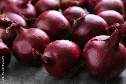 Red onion on table