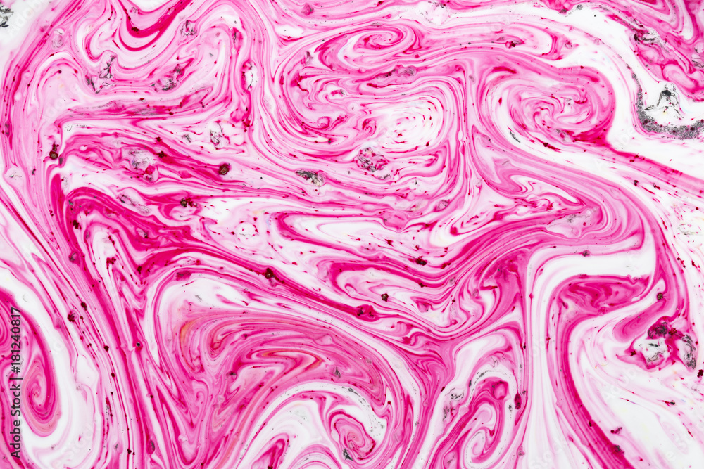 Fototapeta premium Closeup abstract color mixing of acrylic for use as background. Acrylic texture with marble pattern, pink marbling background 