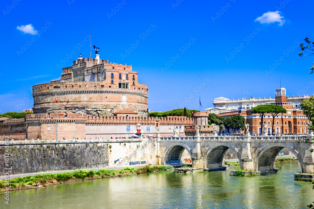Ponte Sant'Angelo bridge crossing the river Tiber,Rome,Italy