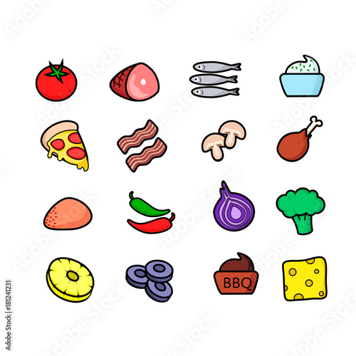 Pizza toppings icons set vector illustration