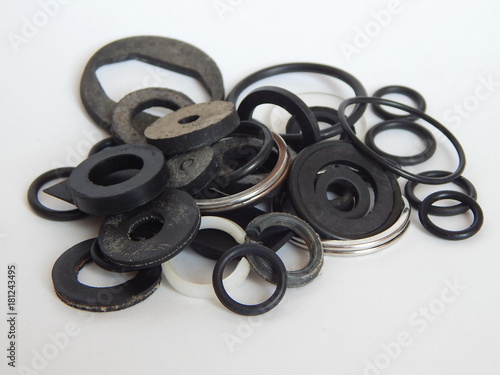 Black rubber ring for sealing. Black rubber ring for sealing. Technological rubber ring to seal joints in pipelines. Photo.