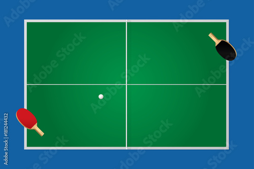 Table tennis design with green table. Top view