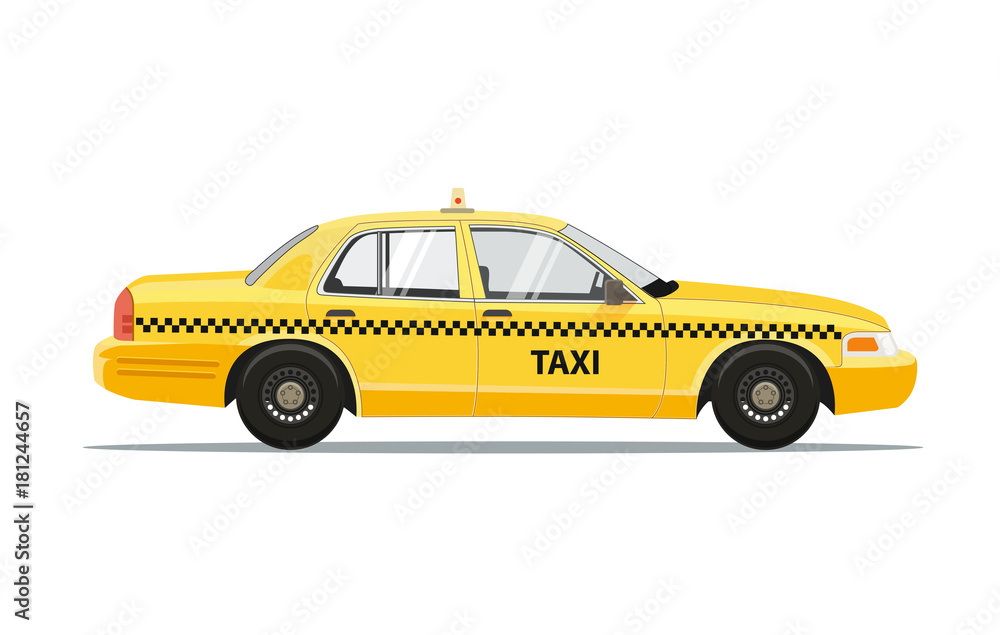 Taxi Yellow Car Cab Isolated on white background. Vector Illustration.