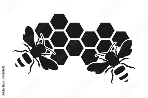 Bee icon or silhouette, honeycomb