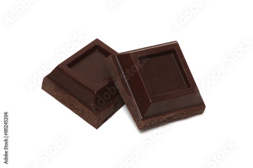 Chocolate pieces on a white