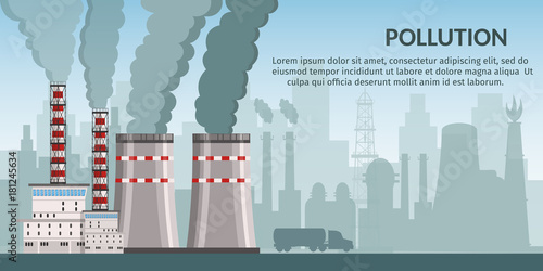 Nuclear power plant vector illustration for background infographics of atomic energy.
