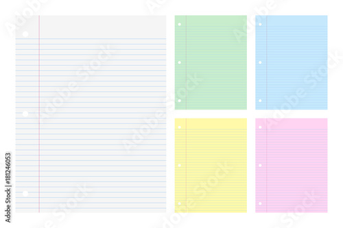 Vector illustration of filler Papers college ruled in white and differnts colors